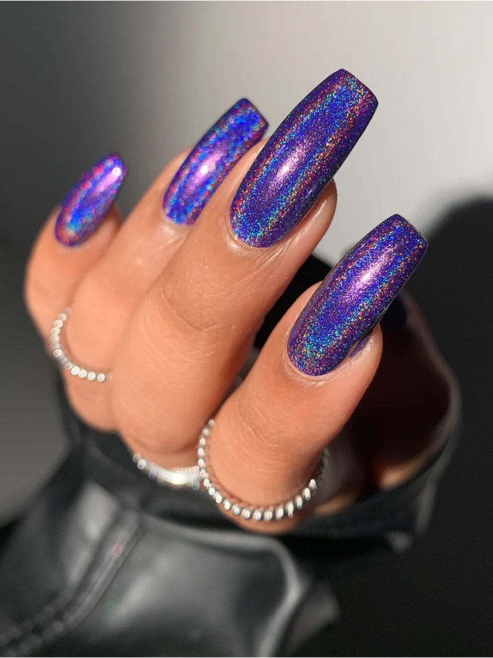 Mooncat antifragile purple linear holographic nail polish dearly departed